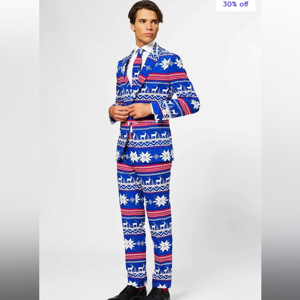 OPPO SUITS THE RUDOPLH Christmas snowflake red white and blue blazer and jacket